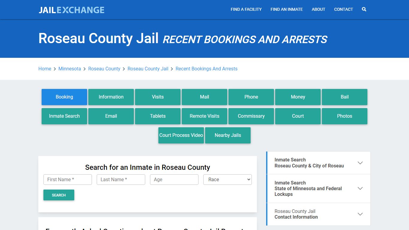 Roseau County Jail Recent Bookings And Arrests - Jail Exchange