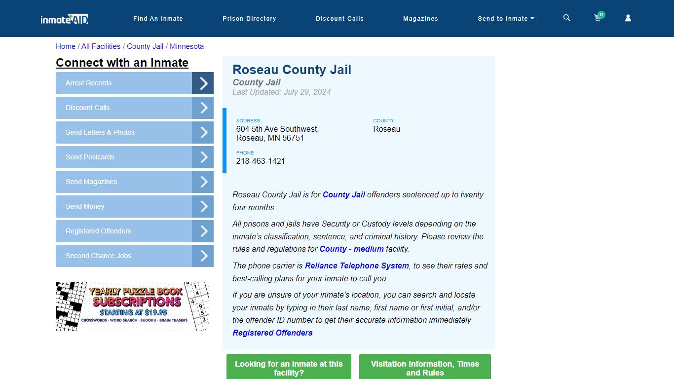 Roseau County Jail - Inmate Locator